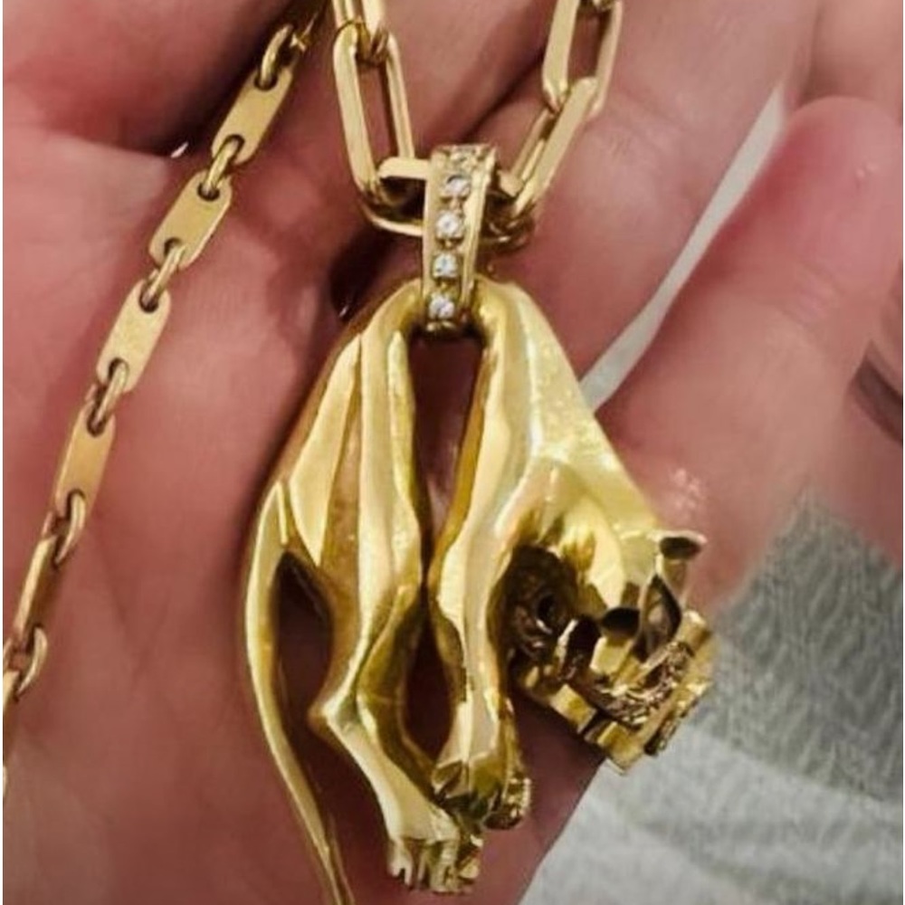 Gold Plated Antique Panther Charm and Diamond Bale